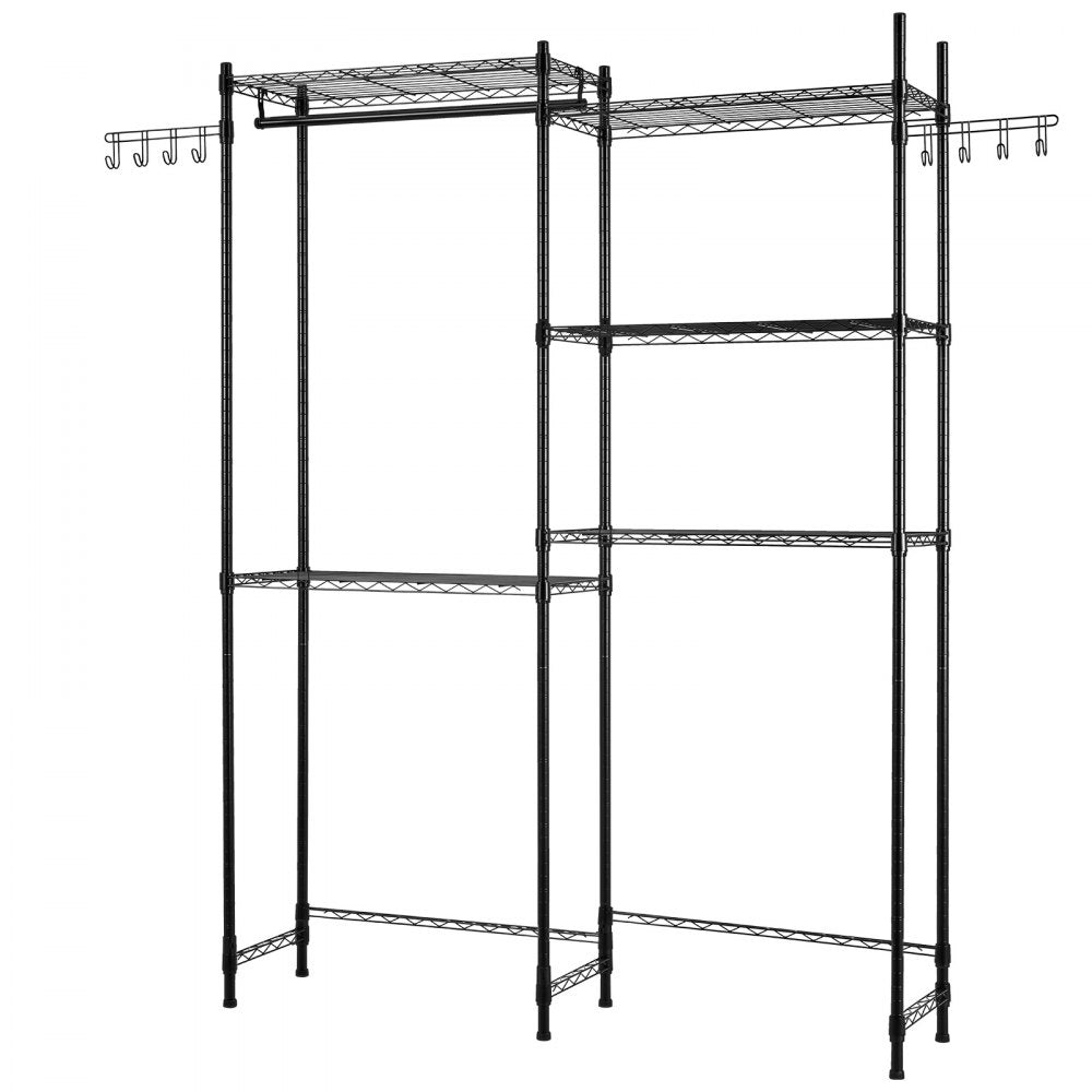VEVOR Over Washer and Dryer Storage Shelves, 5 Tiers Laundry Room Drying Rack with Hanger Rod and Hooks, Two Rows Adjustable Washer Shelves Space Saver, for Laundry Room Storage & Organization, Black