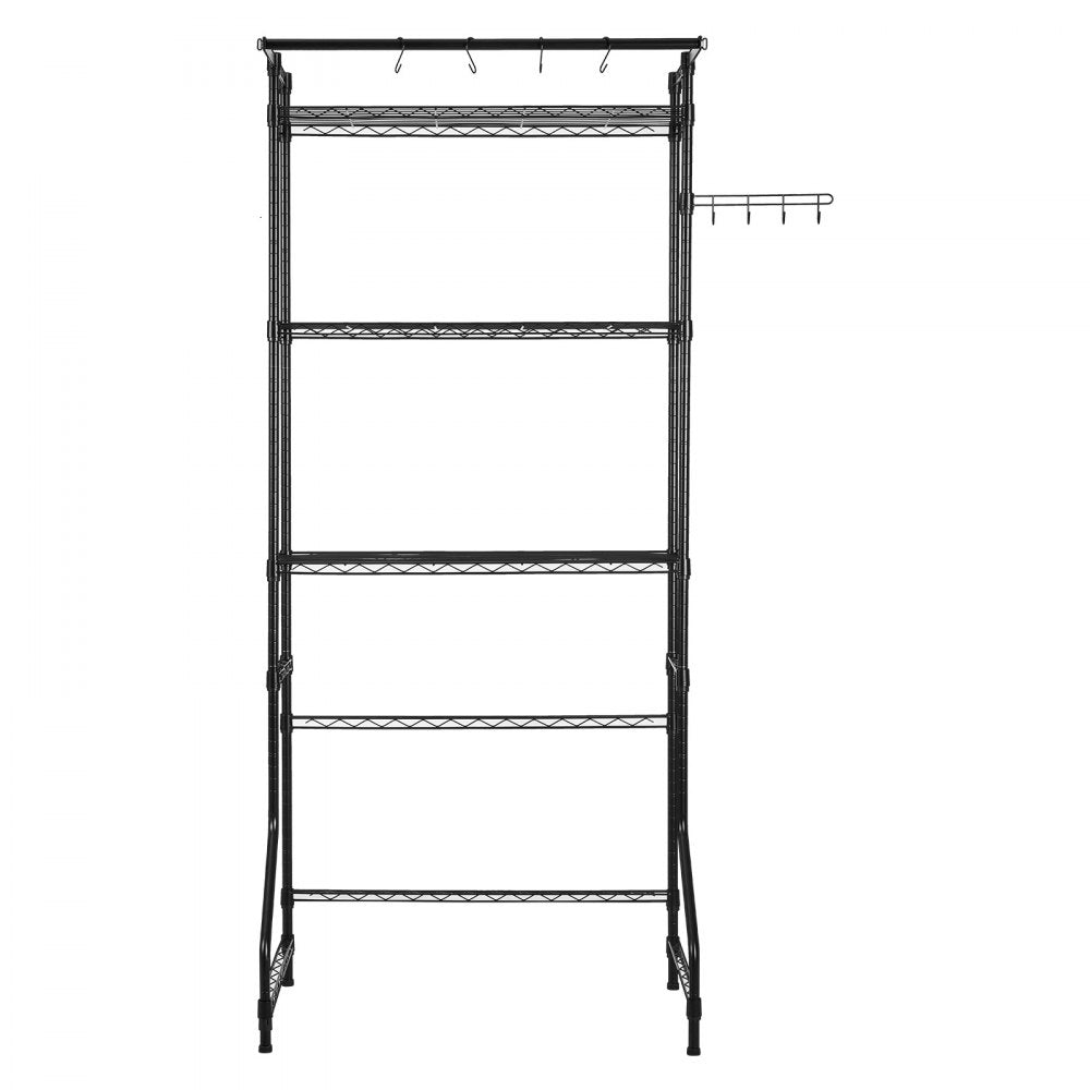 VEVOR Over Washer and Dryer Storage Shelf, 3 Tiers Laundry Room Drying Rack with Hanger Rod and Hooks, Single Row Adjustable Washer Shelves Space Saver, for Laundry Room Storage & Organization, Black