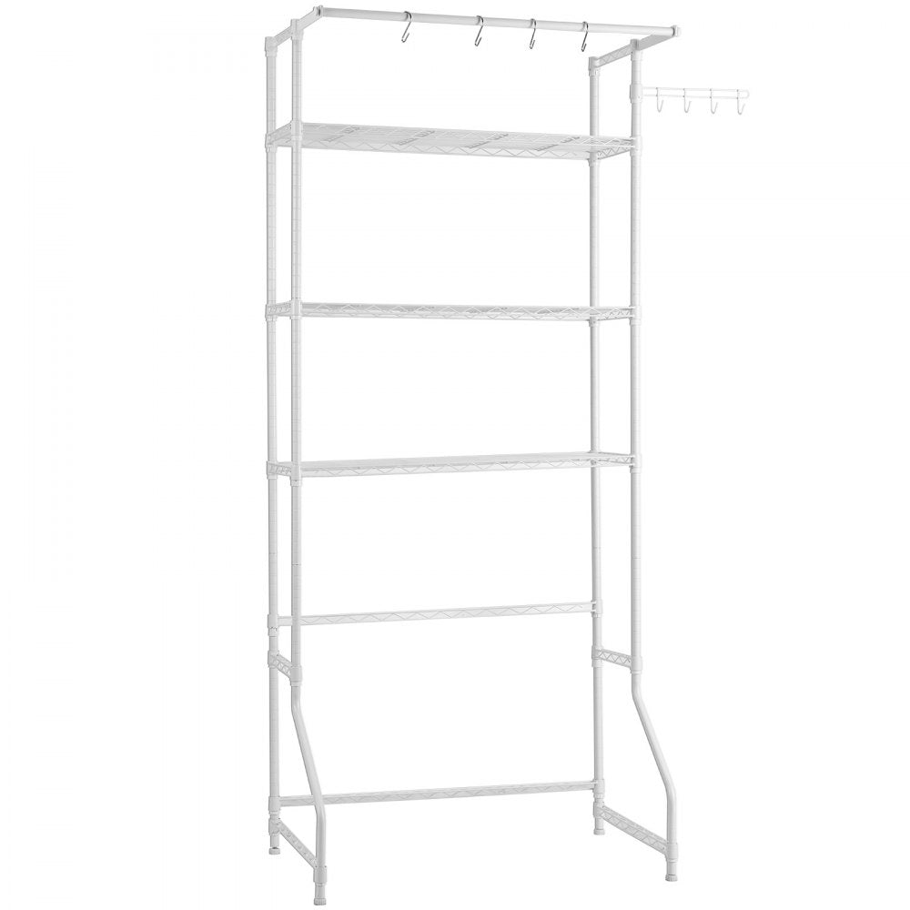 VEVOR Over Washer and Dryer Storage Shelf, 3 Tiers Laundry Room Drying Rack with Hanger Rod and Hooks, Single Row Adjustable Washer Shelves Space Saver, for Laundry Room Storage & Organization, White