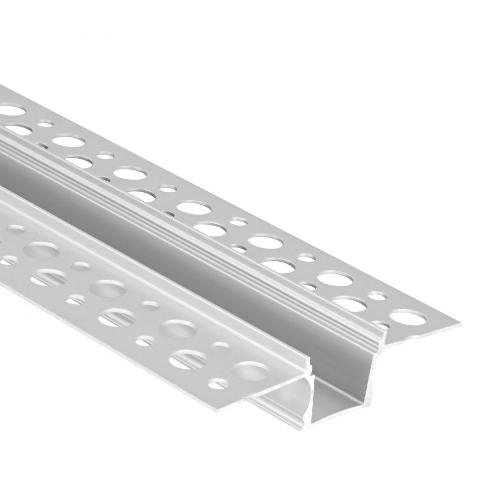 VEVOR Plaster-in LED Aluminum Channel, 10-Pack 6.6 ft/2M, Trimless Recessed Drywall LED Strip Diffuser Channel, with Milky Cover, End Caps and Mounting Clips, Aluminum Profile, for Wall and Ceiling