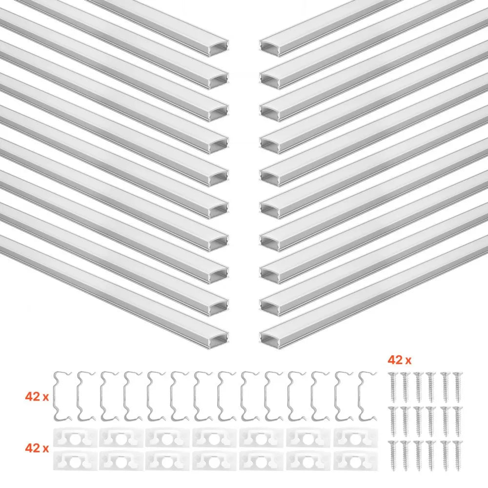 VEVOR 20-Pack 3.3 ft/1M U Shape LED Aluminum Channel, with Milky Cover, End Caps and Mounting Clips, Aluminum Profile for LED Strip Light Installations, Easy Installation, for Under Cabinet Counter