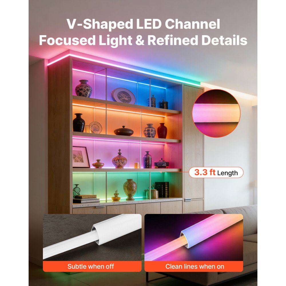 VEVOR 20-Pack 3.3 ft/1M V Shape LED Aluminum Channel, with Milky Cover, End Caps and Mounting Clips, Aluminum Profile for LED Strip Light Installations, Easy Installation, for Under Cabinet Counter