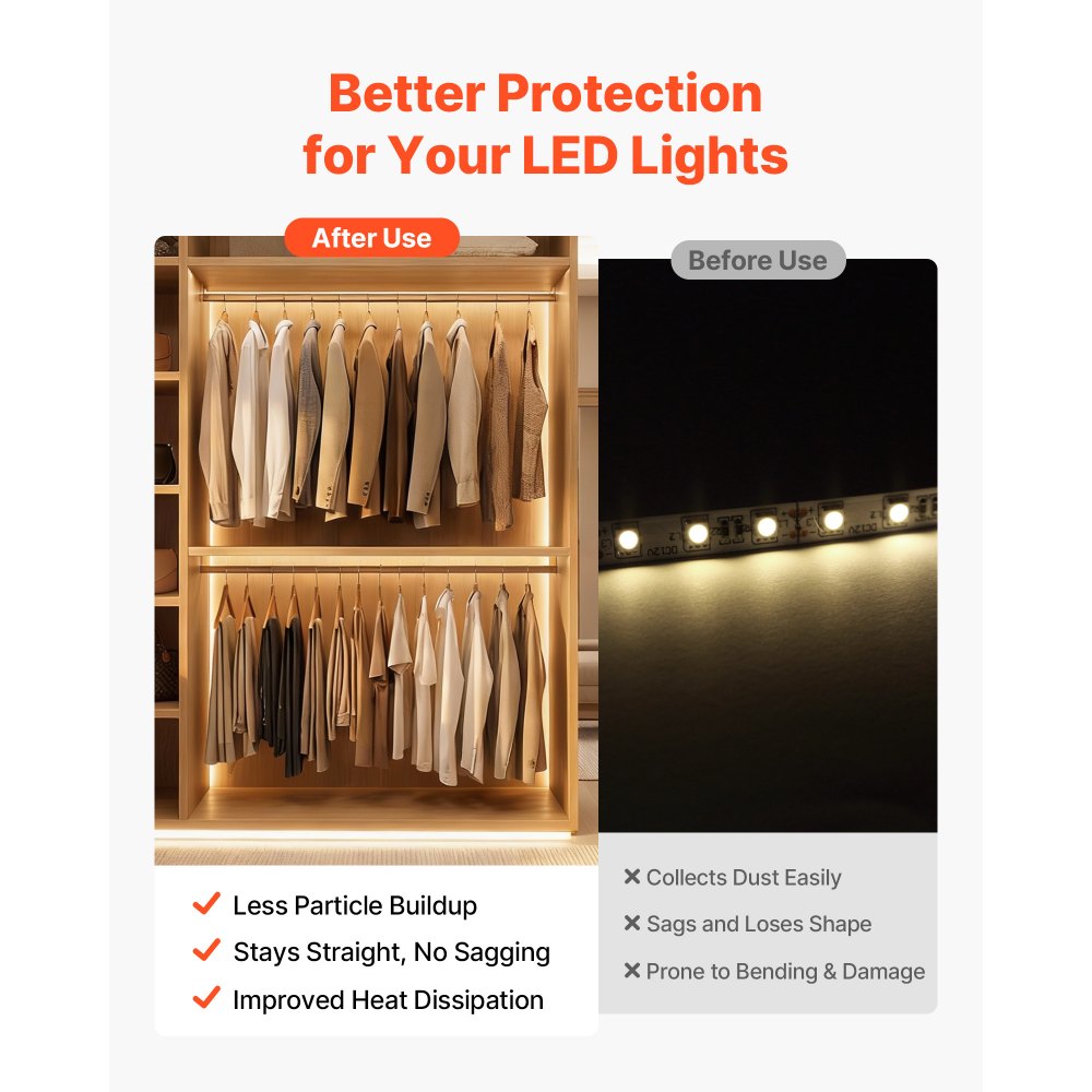 VEVOR 10-Pack 6.6 ft/2M V Shape LED Aluminum Channel, with Milky Cover, End Caps and Mounting Clips, Aluminum Profile for LED Strip Light Installations, Easy Installation, for Under Cabinet Counter
