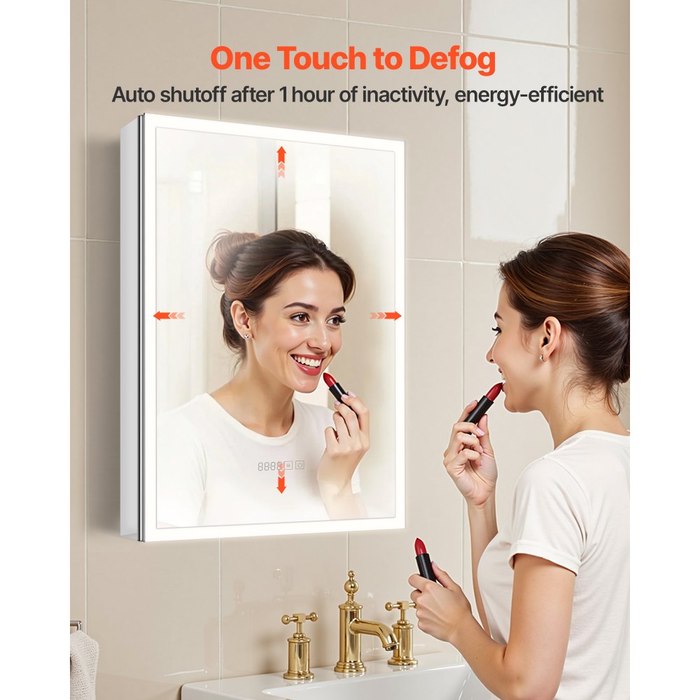 VEVOR Lighted Medicine Cabinet with Mirror, 20 x 28 in Recessed or Wall Mount, 3 Color Dimmable LED Bathroom Medicine Cabinet with Sensor Light, Adjustable Shelve Storage, Memory Defog Function