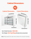 VEVOR lighted medicine cabinet dimensions and model CSD-305 infographic
