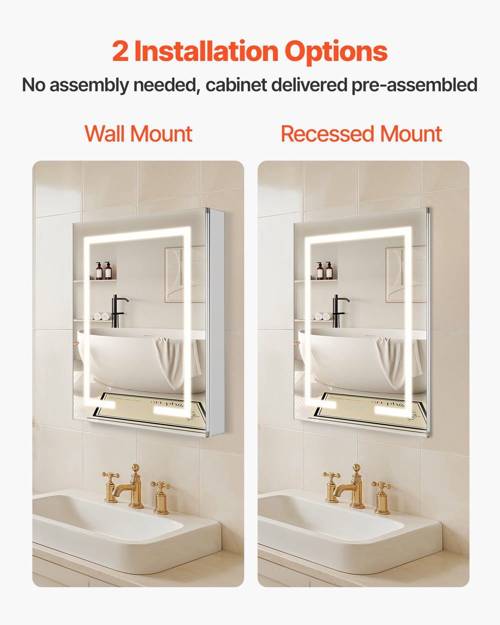 VEVOR 2 installation options wall mount and recessed mount infographic