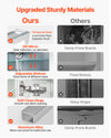 Materials and construction highlights (tempered glass, HD mirror, adjustable shelves, soft-close hinge, aluminum alloy)