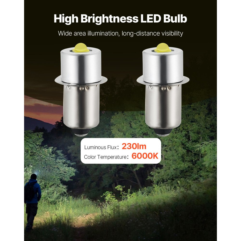 VEVOR LED Flashlight Bulbs, P13.5S 4-12 Volt, 230LM Flashlight Conversion Replacement Kit, Longer Life and Brighter White Maglight LED Bulbs for 3-16 Cell C/D Flashlights, Headlights,Lamp, Torch