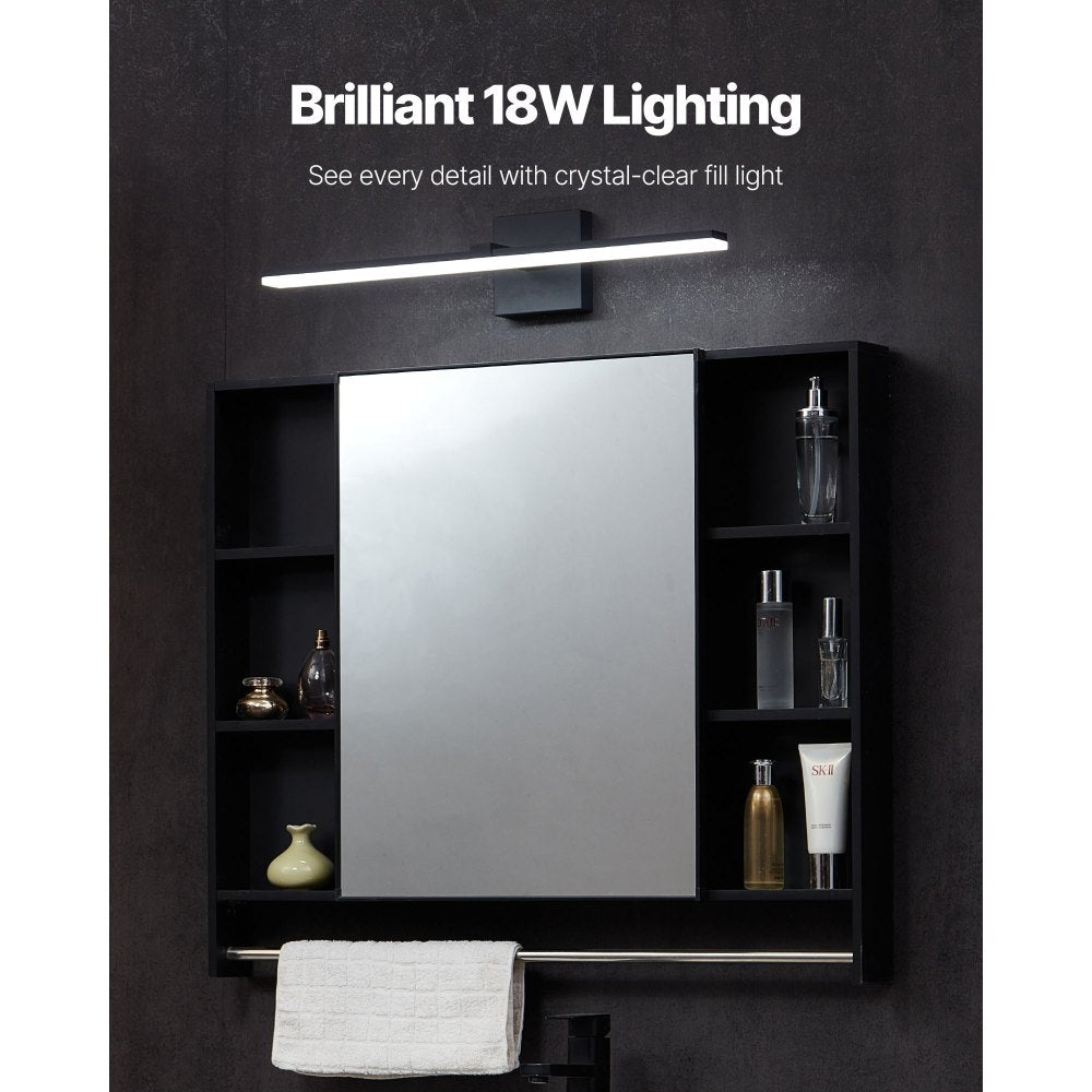 VEVOR Bathroom Vanity Light Bar, 24.02-Inch, LED Modern Light Fixture Over Mirror, with 360° Rotatable, IP44 Waterproof, 18W, 6000K, Wall Lighting for Bathroom, Living Room, Bedroom, Hallway, Black