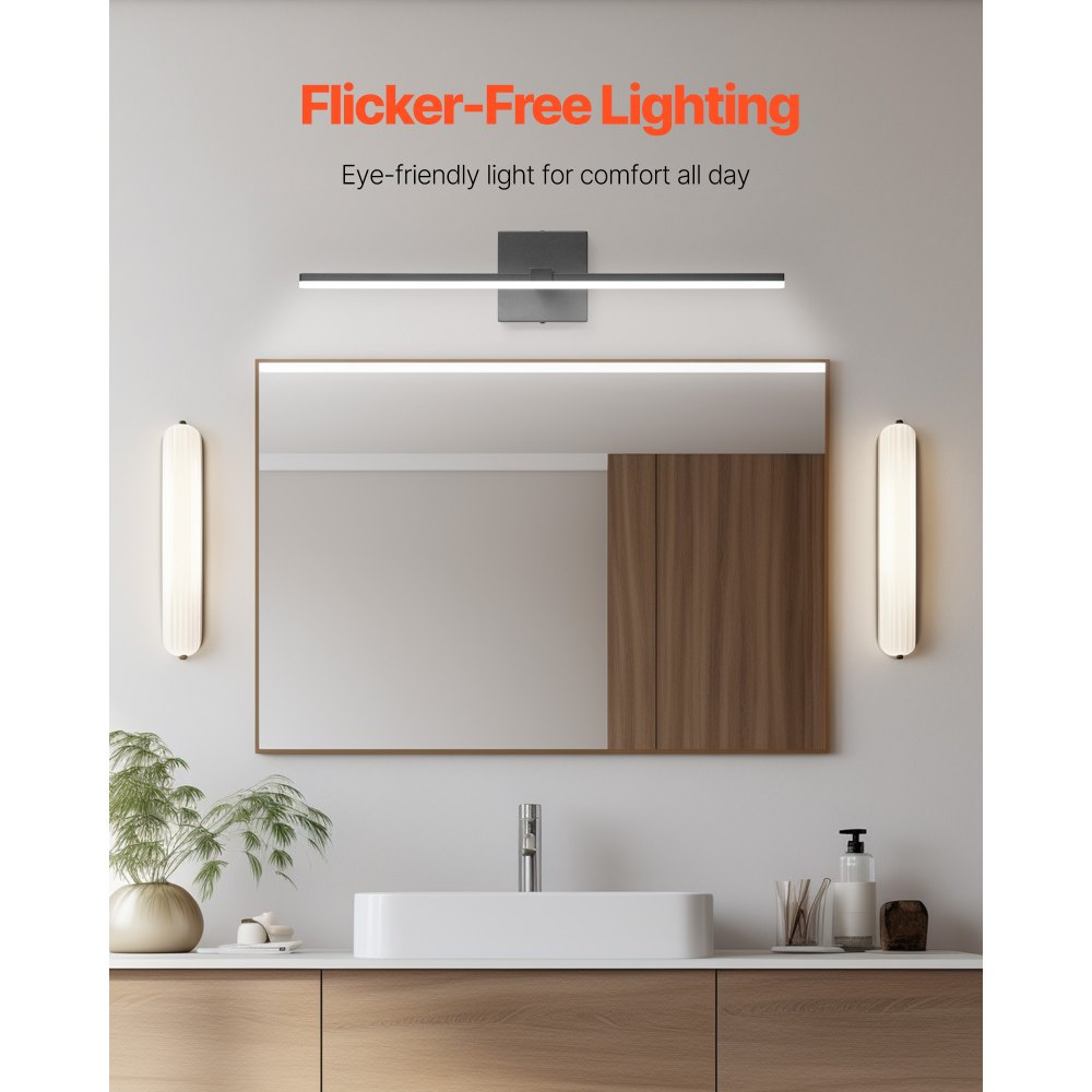VEVOR Bathroom Vanity Light Bar, 24.02-Inch, LED Modern Light Fixture Over Mirror, with 360° Rotatable, IP44 Waterproof, 18W, 6000K, Wall Lighting for Bathroom, Living Room, Bedroom, Hallway, Black