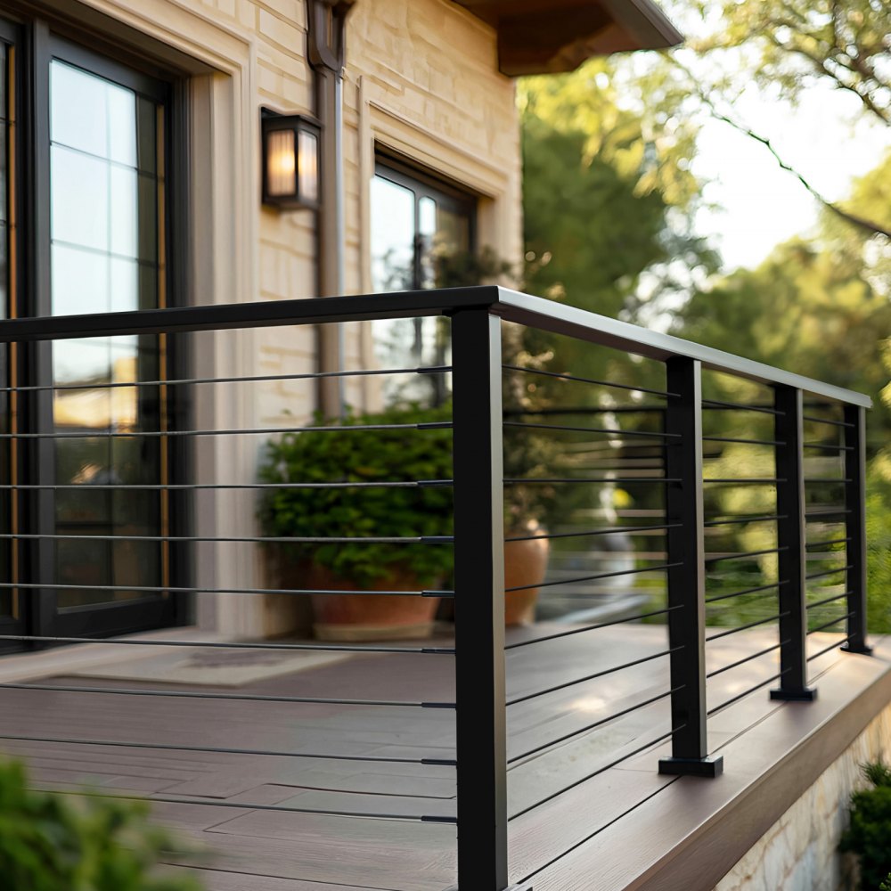 VEVOR 4 Pack 6.5 ft Stainless Steel Handrail, Rectangular Top Stair Deck Hand Rail for Outdoor/Indoor Steps with End Cap,Matte Black Coating Adjustable Metal Stair Rail for Cable Railing Kit
