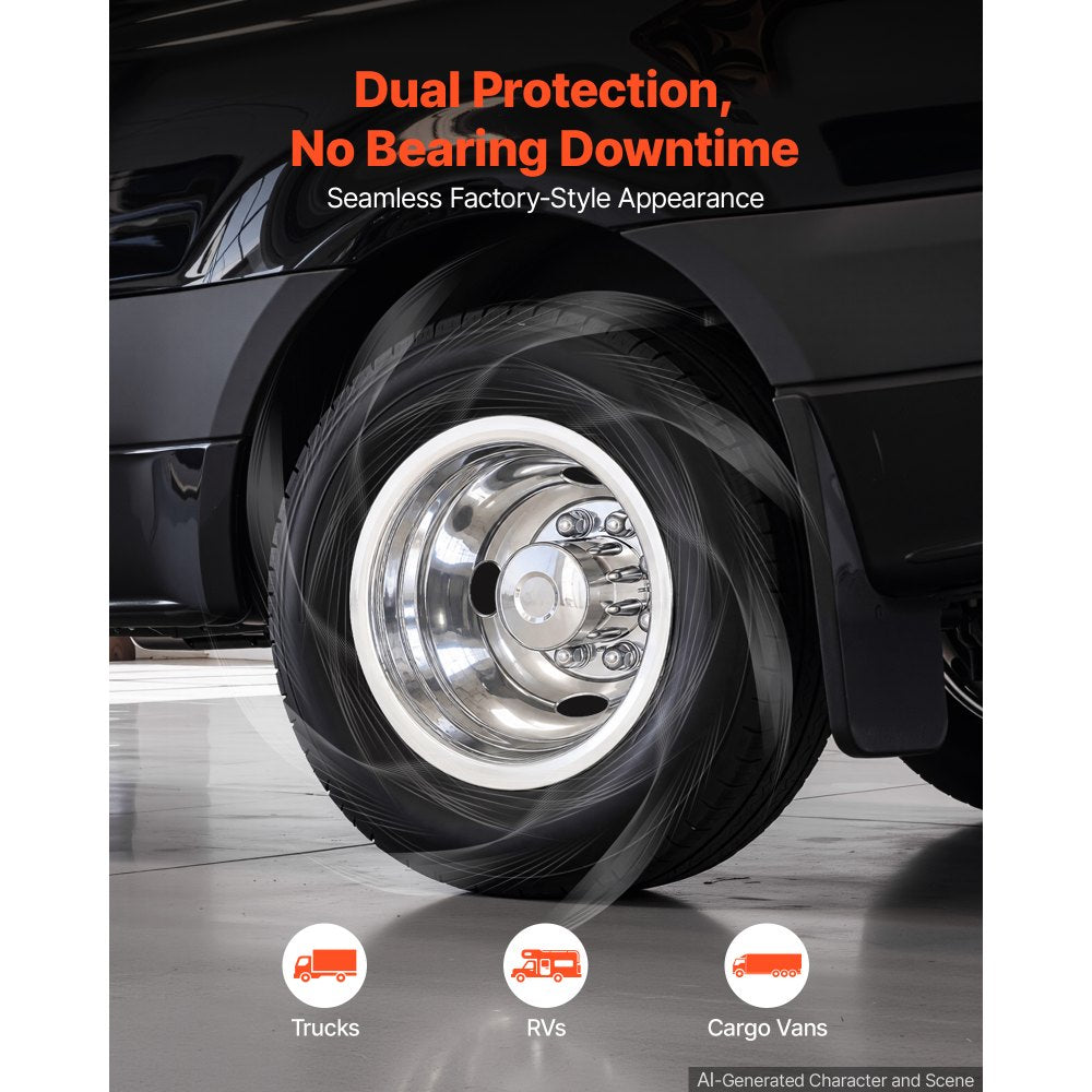 VEVOR 16-Inch Wheel Simulator 8 Lug SUS304 Stainless Steel Rear Wheel Cover, Fit 1975-2025 Ford E350, E450 Models, 4 Hand Holes, Heavy-Duty Polished Appearance, Upgrade Replacements, for Trucks RVs