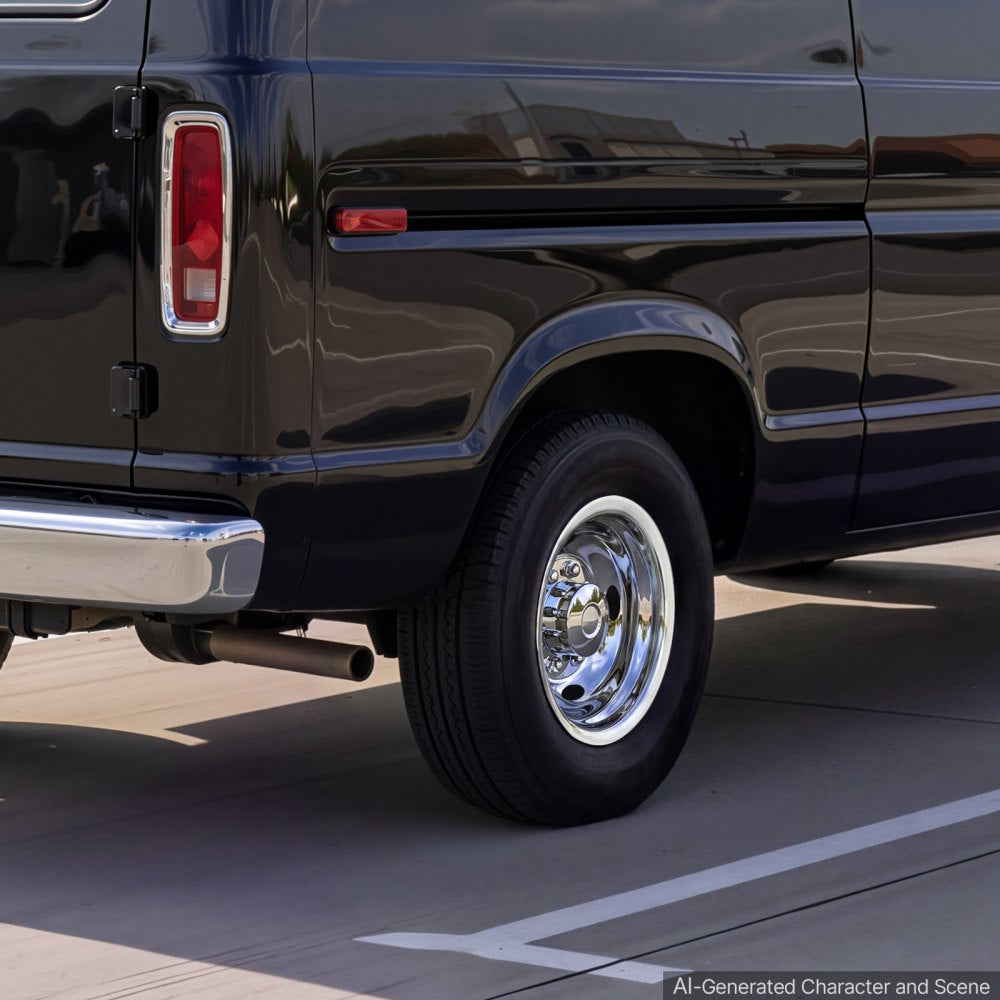 VEVOR 16-Inch Wheel Simulator 8 Lug SUS304 Stainless Steel Rear Wheel Cover, Fit 1975-2025 Ford E350, E450 Models, 4 Hand Holes, Heavy-Duty Polished Appearance, Upgrade Replacements, for Trucks RVs