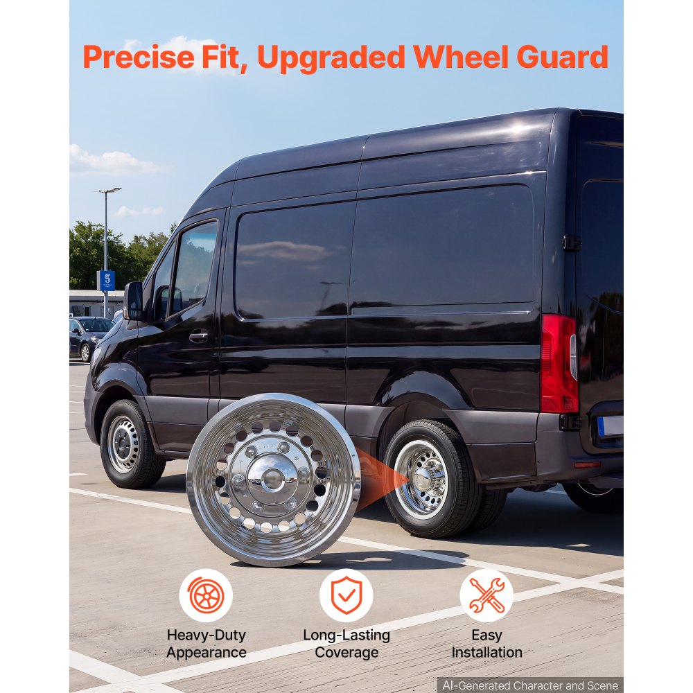 VEVOR 16-Inch Wheel Simulator 6 Lug SUS304 Stainless Steel Rear Wheel Cover, Fit for 2007-2026 Sprinter 3500, 3500XD, 4500 Models, Heavy-Duty Polished Appearance, Upgrade Replacements, for Trucks RVs