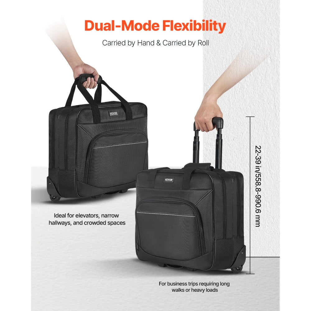 VEVOR Rolling Laptop Bag, Fits Up to 15.6 Inch Laptop, Wheeled Briefcase, Roller Computer Tote Bag with Wheels & Telescoping Handle, Laptop Case for Work Travel Business Office, Women & Men (Black)