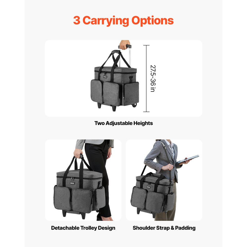 VEVOR Rolling Laptop Bag, Fits Up to 15.6 Inch Laptop, Wheeled Briefcase, Teacher Roller Computer Tote Bag with Detachable Trolley & Telescopic Handle, Laptop Case for Work Travel, Women & Men (Gray)