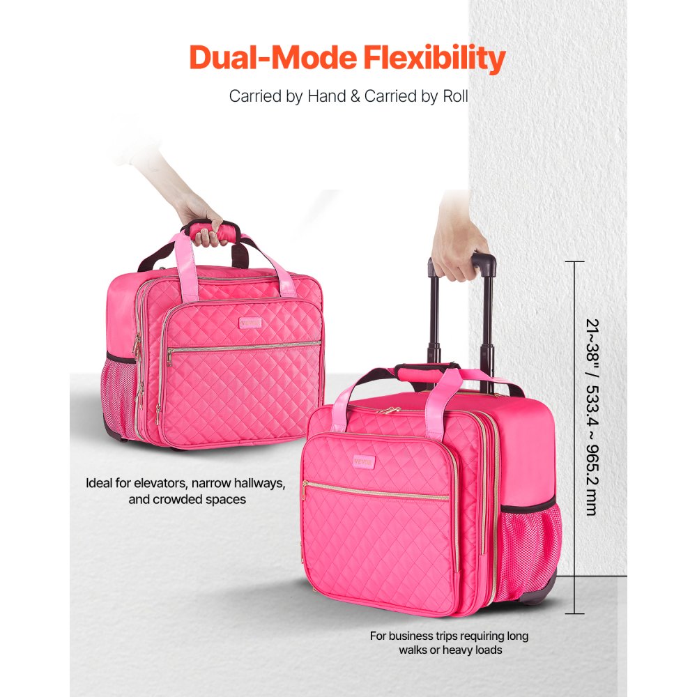 VEVOR Rolling Laptop Bag, Fits Up to 17.3 Inch Laptop, Wheeled Briefcase, Roller Computer Tote Bag with 2 Fixed Wheels & Telescoping Handle, Laptop Case for Work Travel Business Office, Red