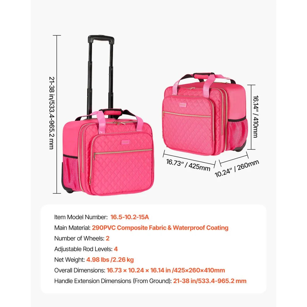 VEVOR Rolling Laptop Bag, Fits Up to 17.3 Inch Laptop, Wheeled Briefcase, Roller Computer Tote Bag with 2 Fixed Wheels & Telescoping Handle, Laptop Case for Work Travel Business Office, Red
