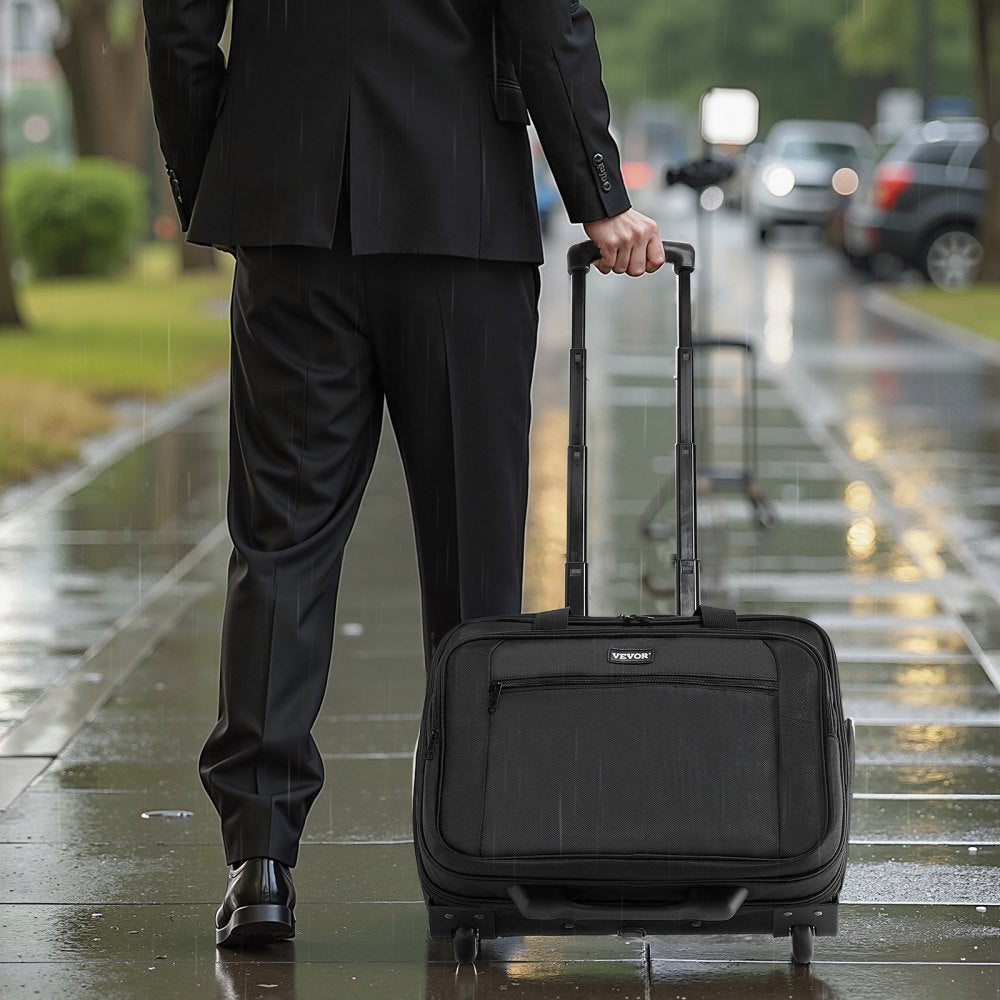 VEVOR Rolling Laptop Bag, Fits Up to 17.3 Inch Laptop, Wheeled Briefcase, Roller Computer Tote Bag with Wheels & Telescoping Handle, Laptop Case for Work Travel Business Office, Women & Men (Black)