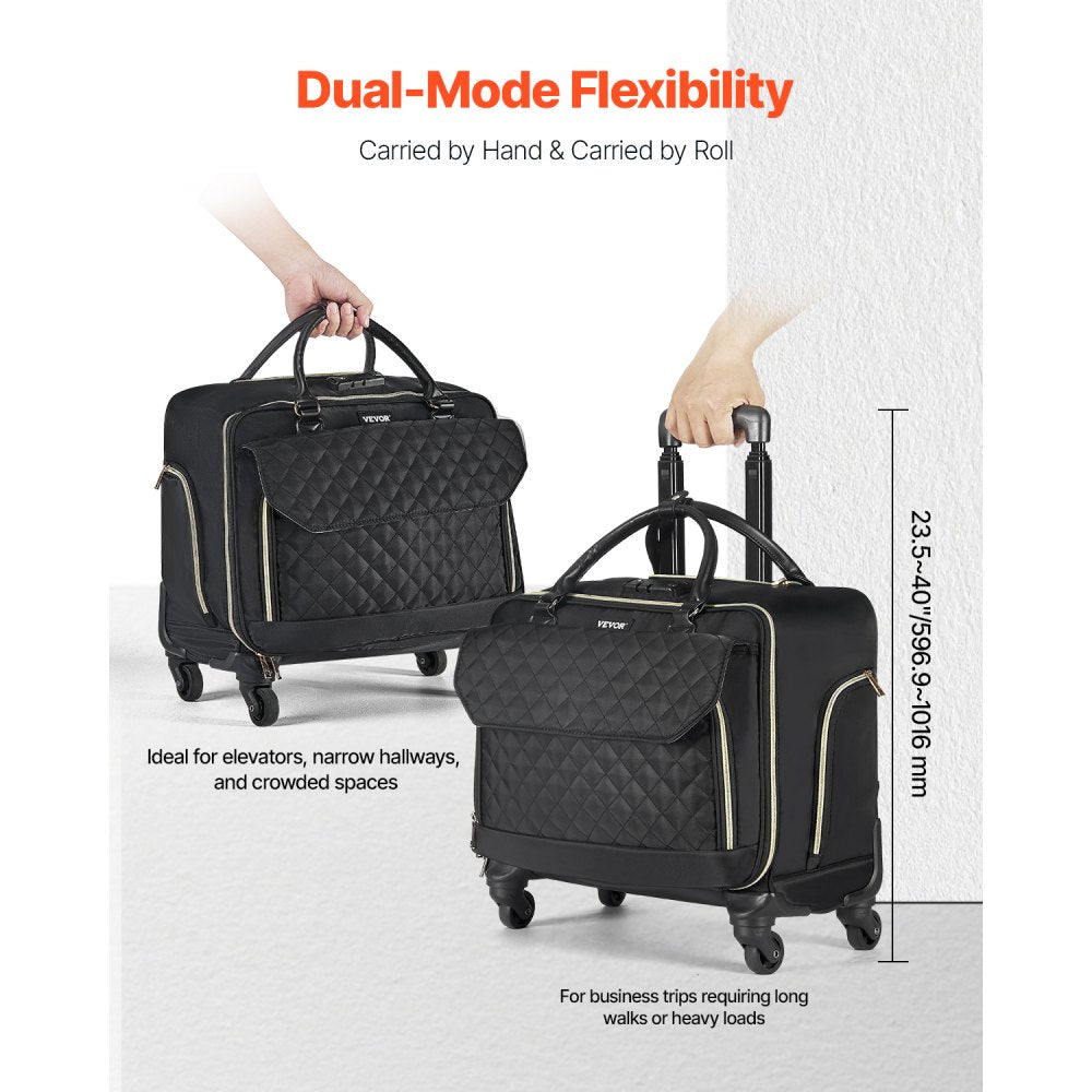 VEVOR Rolling Laptop Bag, Fits Up to 17.3 Inch Laptop, Wheeled Briefcase, Roller Computer Tote Bag with 4 Spinner Wheels & TSA Lock, Laptop Case for Work Travel Business, Women & Men (Black Gold)
