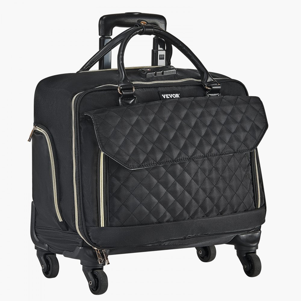 VEVOR Rolling Laptop Bag, Fits Up to 17.3 Inch Laptop, Wheeled Briefcase, Roller Computer Tote Bag with 4 Spinner Wheels & TSA Lock, Laptop Case for Work Travel Business, Women & Men (Black Gold)