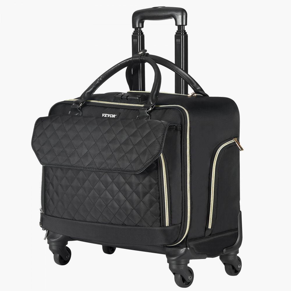 VEVOR Rolling Laptop Bag, Fits Up to 17.3 Inch Laptop, Wheeled Briefcase, Roller Computer Tote Bag with 4 Spinner Wheels & TSA Lock, Laptop Case for Work Travel Business, Women & Men (Black Gold)