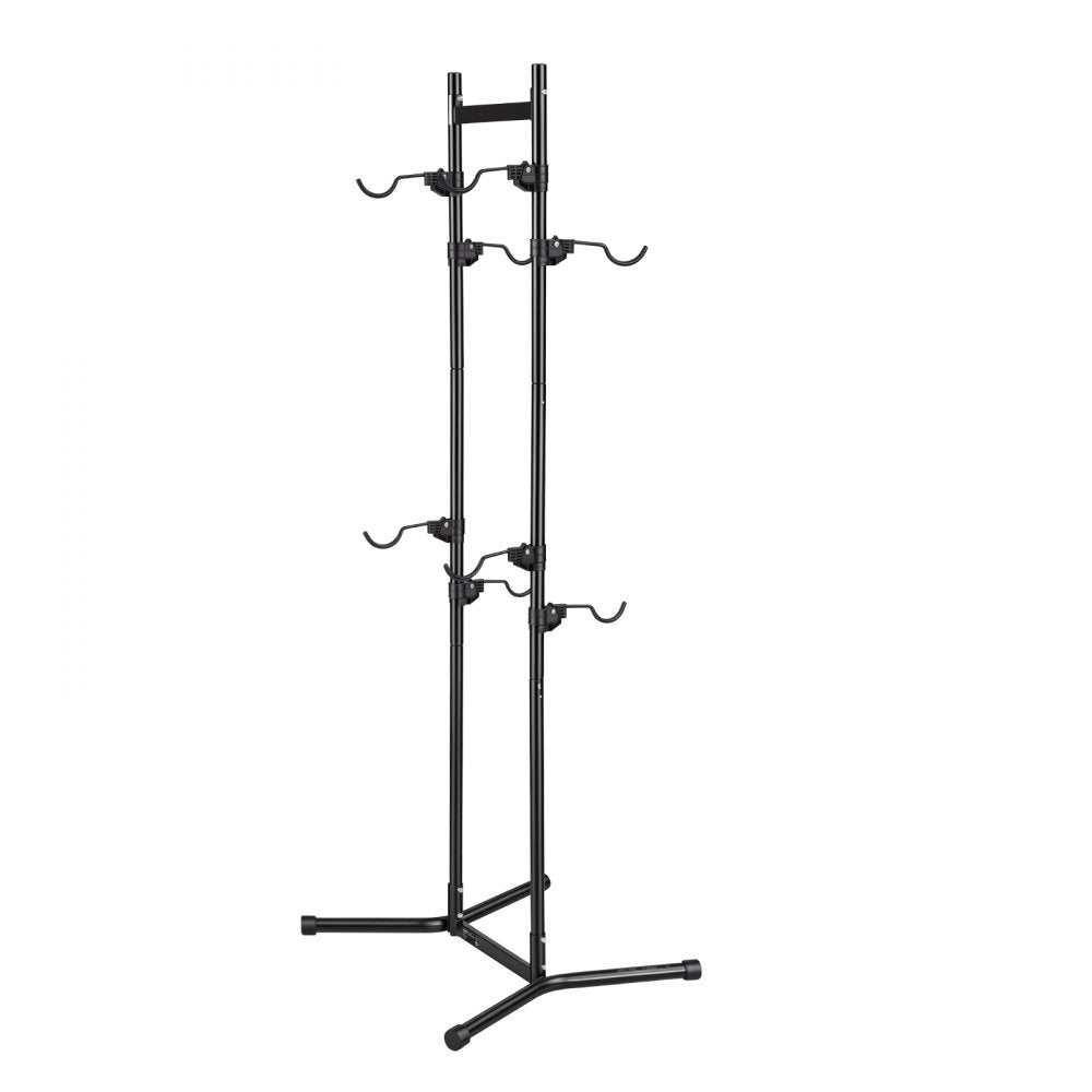 VEVOR Bike Stand for 4 Bikes, Freestanding Vertical Bike Storage Rack, with Height-Adjustable Hooks, Heavy-Duty Carbon Steel Garage Bicycle Floor Stand, Ideal for Garage, Apartment, Home, Black