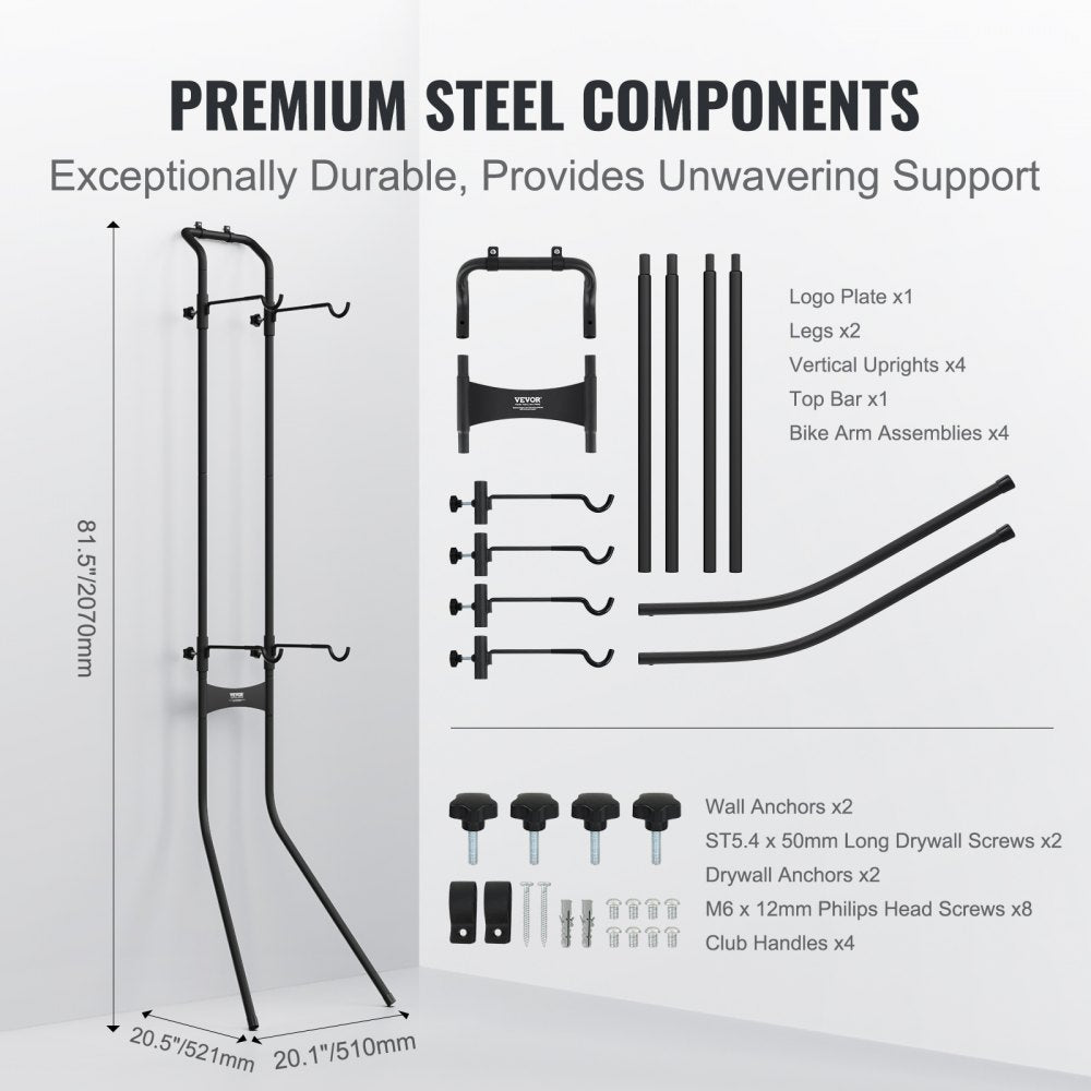 VEVOR 2 Bike Storage Rack, Free Standing Gravity Wall Vertical Bike Rack, Fully Adjustable Bike Rack Garage, Sturdy Steel & Easy Assemble, for Garage, Living Room, Shed, Holds Up to 90 lbs Black