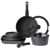 VEVOR 17 Piece Pots and Pans Set, Granite Nonstick Detachable Handle Cookware, Space Saving Induction Cookwares, Kitchen RV Cooking Sets with Frying, Sauce, Saute, Tempered Glass Lid, Oven Safe, Black
