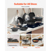 VEVOR 19 Piece Pots and Pans Set, Granite Nonstick Cookware Set, Induction Cookwares, Kitchen RV Cooking Sets with Frying, Sauce, Saute, Tempered Glass Lids, and Pan Protectors, Black