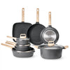 VEVOR 19 Piece Pots and Pans Set, Granite Nonstick Cookware Set, Induction Cookwares, Kitchen RV Cooking Sets with Frying, Sauce, Saute, Tempered Glass Lids, and Pan Protectors, Black