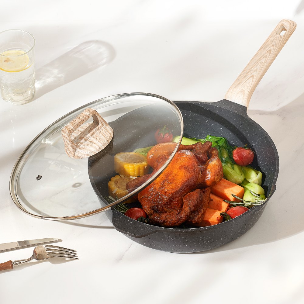 VEVOR 17 Piece Pots and Pans Set Nonstick, Granite Cookware Set, Induction Cookwares, Kitchen RV Cooking Sets with Frying, Sauce, Saute, Tempered Glass Lids, and Pan Protectors, Black