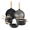 VEVOR 17 Piece Pots and Pans Set Nonstick, Granite Cookware Set, Induction Cookwares, Kitchen RV Cooking Sets with Frying, Sauce, Saute, Tempered Glass Lids, and Pan Protectors, Black