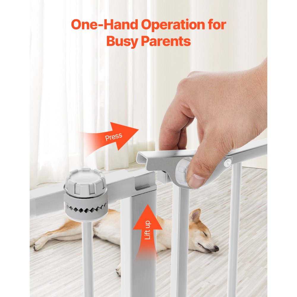 VEVOR Baby Gate, 192 Inches Extra Wide, 28 Inches High 8-Panel Foldable Dog Gate, for Child Pet Security, One-Hand Open, Install Between Two Walls or As a Fence, for Stairs and Doorways, White