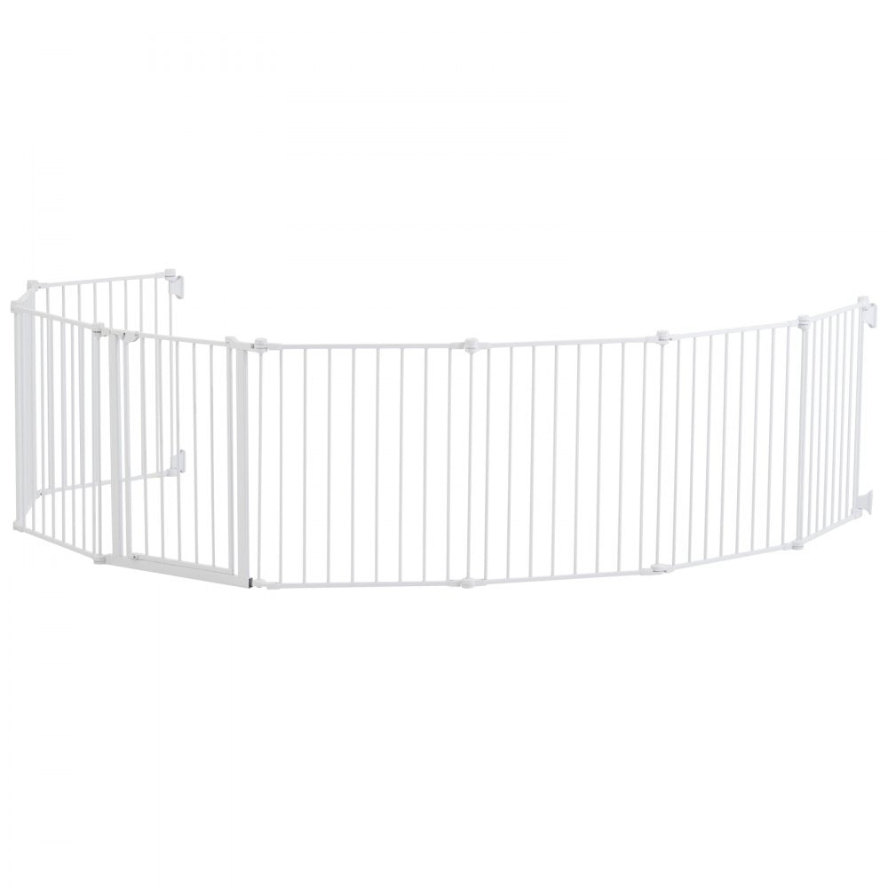 VEVOR Baby Gate, 192 Inches Extra Wide, 28 Inches High 8-Panel Foldable Dog Gate, for Child Pet Security, One-Hand Open, Install Between Two Walls or As a Fence, for Stairs and Doorways, White