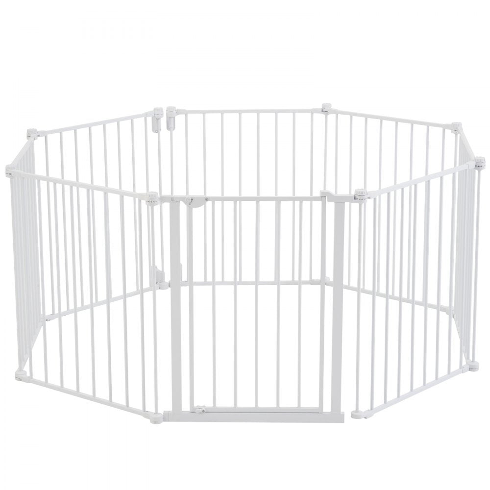 VEVOR Baby Gate, 192 Inches Extra Wide, 28 Inches High 8-Panel Foldable Dog Gate, for Child Pet Security, One-Hand Open, Install Between Two Walls or As a Fence, for Stairs and Doorways, White