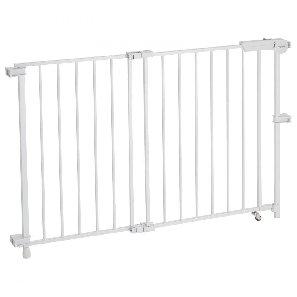 VEVOR Baby Gate, 29.5-43 Inches Adjustable Width, 28 Inches High Dog Gate, No Threshold Bar, Easy Step Walk Thru, for Child Pet Security, with Screws, One-Hand Open, for Stairs and Doorways, White
