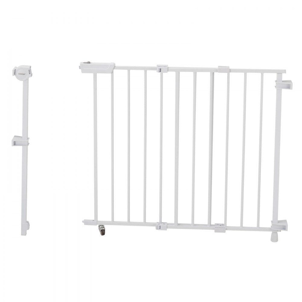 VEVOR Baby Gate, 29.5-43 Inches Adjustable Width, 28 Inches High Dog Gate, No Threshold Bar, Easy Step Walk Thru, for Child Pet Security, with Screws, One-Hand Open, for Stairs and Doorways, White
