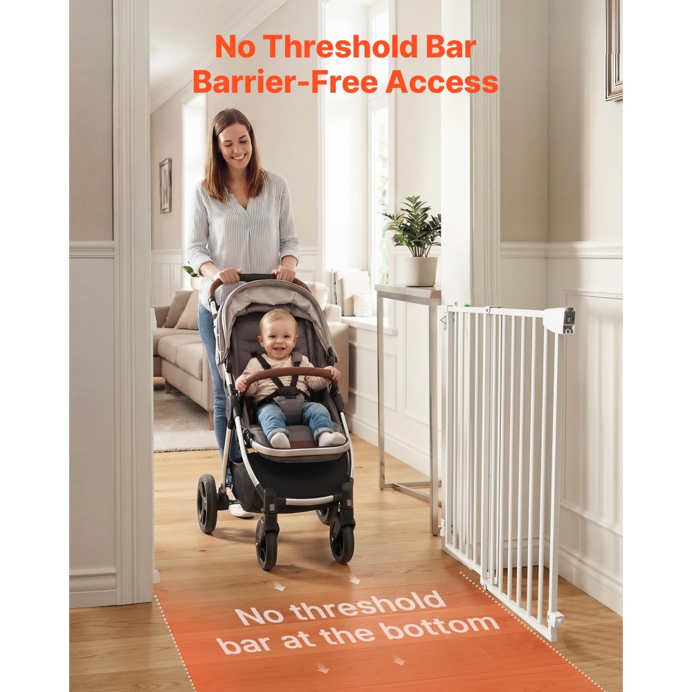 VEVOR Baby Gate for Stairs, 28-43 in Adjustable Width, 30 in High Dog Gate, No Bottom Bar, One-Handed Operation, Easy Drilling Installation with Hardware Kit, for Stairs, Doorways, and House, White