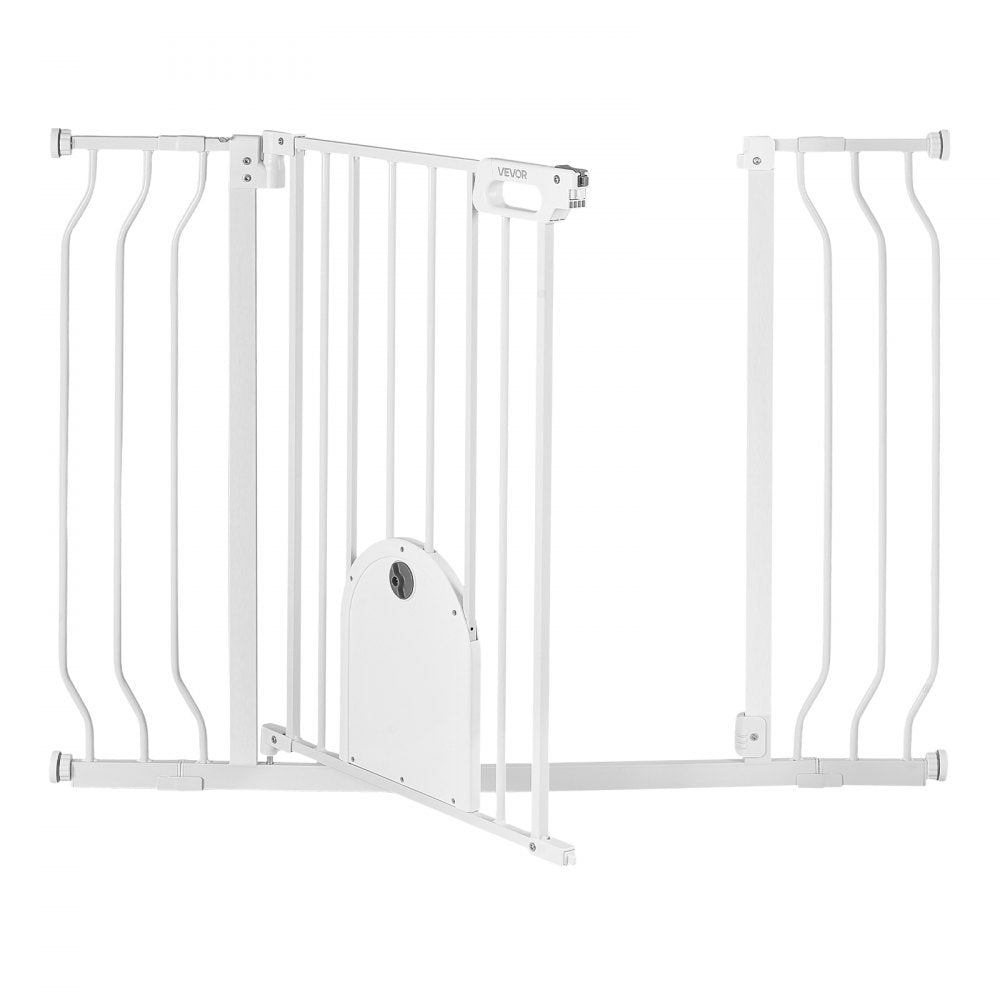 VEVOR Baby Gate for Stairs, 29.5-43 in Adjustable Width, Baby Gate with Adjustable Cat Door, with Pressure Mount Kit and Wall Mount Kit, Secure Metal Pet Door for Stairs, Doorways, and House, White