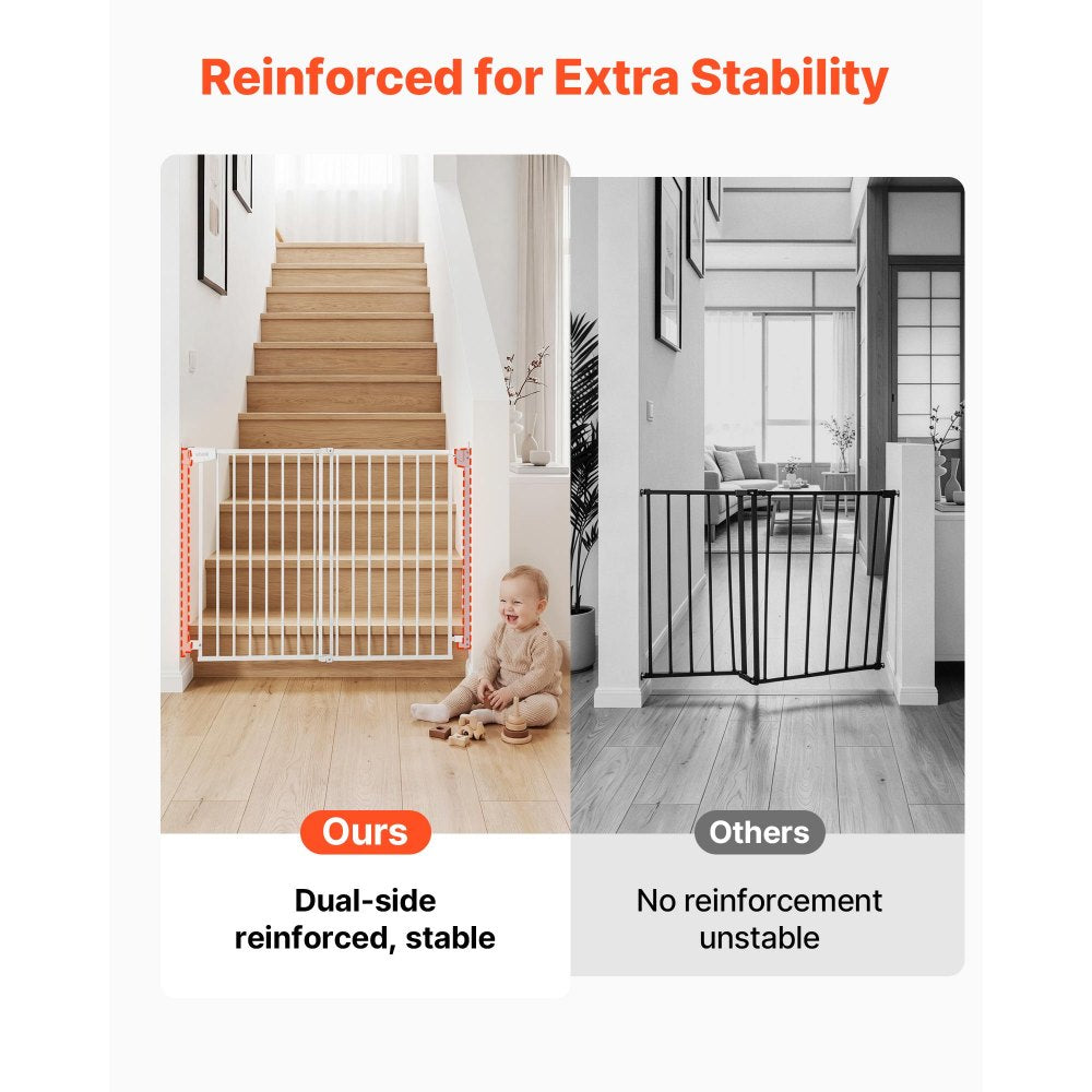 VEVOR Baby Gate for Stairs, 31-48 in Adjustable Width, 30 in High Dog Gate, No Bottom Bar, One-Handed Operation, Easy Drilling Installation with Hardware Kit, for Stairs, Doorways, and House, White