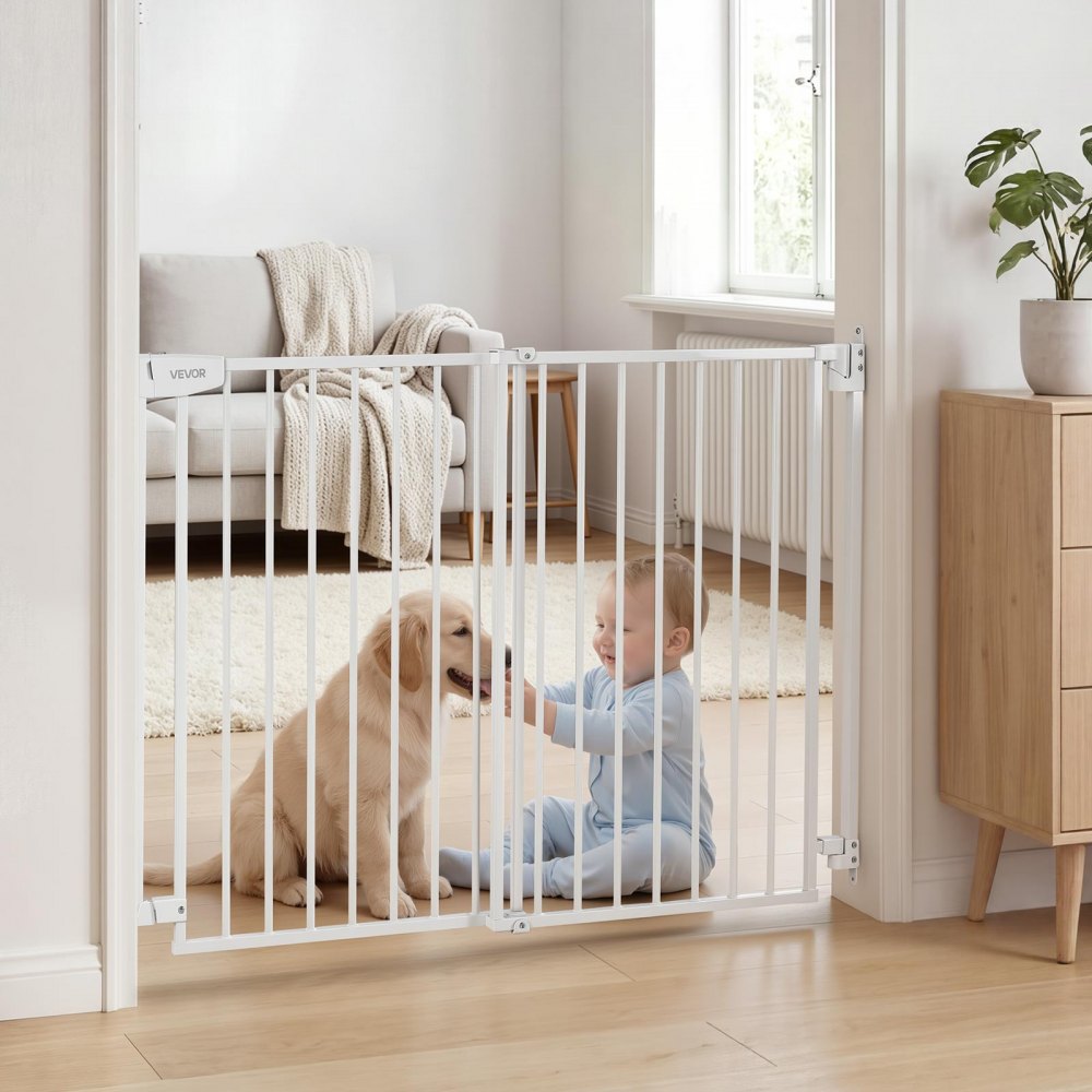 VEVOR Baby Gate for Stairs, 31-48 in Adjustable Width, 30 in High Dog Gate, No Bottom Bar, One-Handed Operation, Easy Drilling Installation with Hardware Kit, for Stairs, Doorways, and House, White