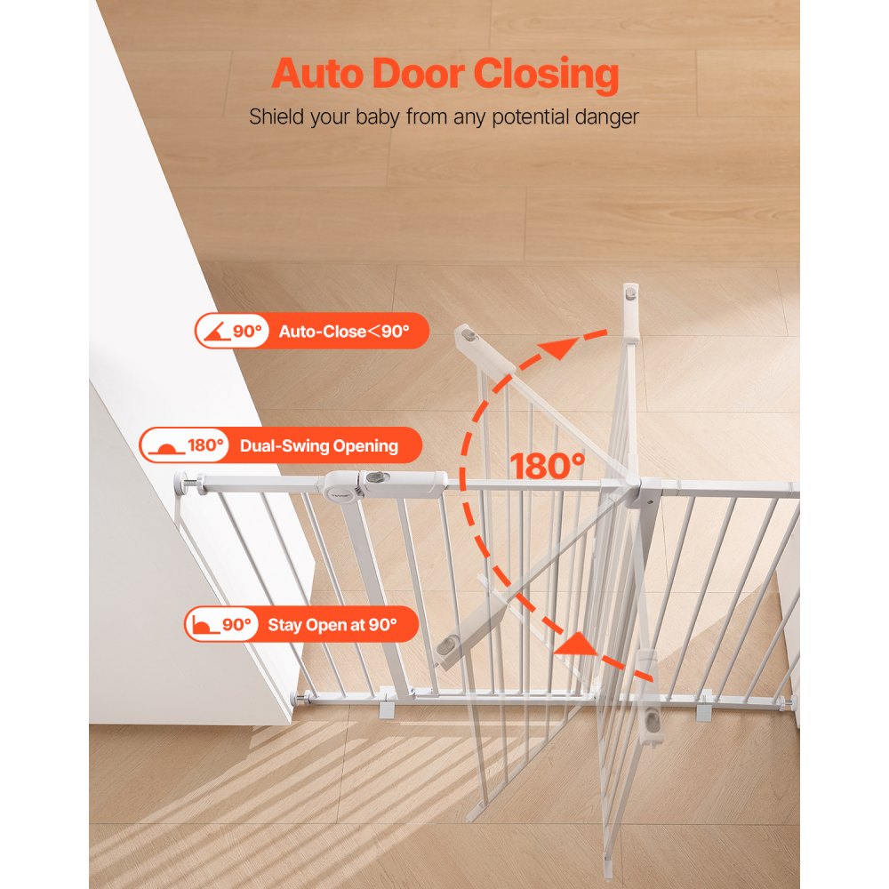 VEVOR Baby Gate, 26-48 Inches Adjustable Width, 36 Inches High Dog Gate, Easy Step Walk Thru, for Child Pet Security, Pressure Mount Kit, Wall Cups, One-Hand Open, for Stairs and Doorways, White