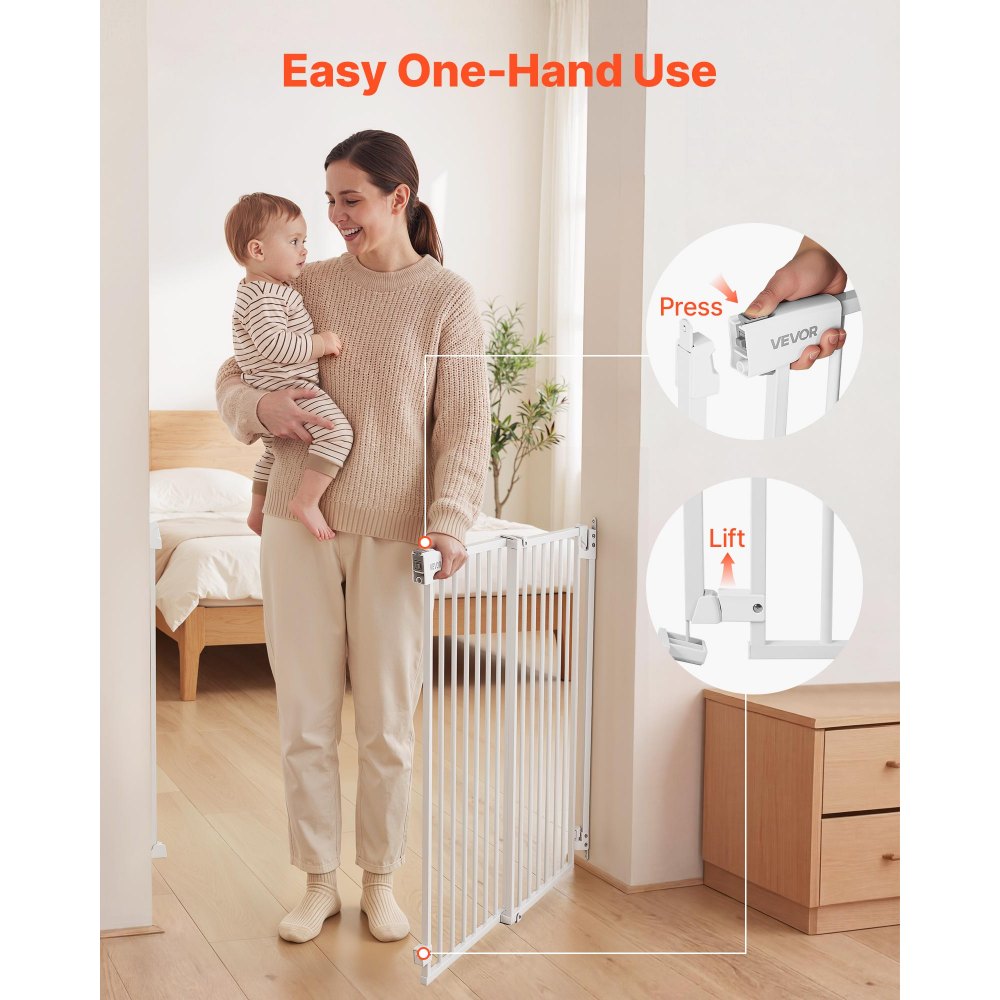 VEVOR Baby Gate for Stairs, 29-43 in Adjustable Width, 36 in High Dog Gate, No Bottom Bar, One-Handed Operation, Easy Drilling Installation with Hardware Kit, for Stairs, Doorways, and House, White