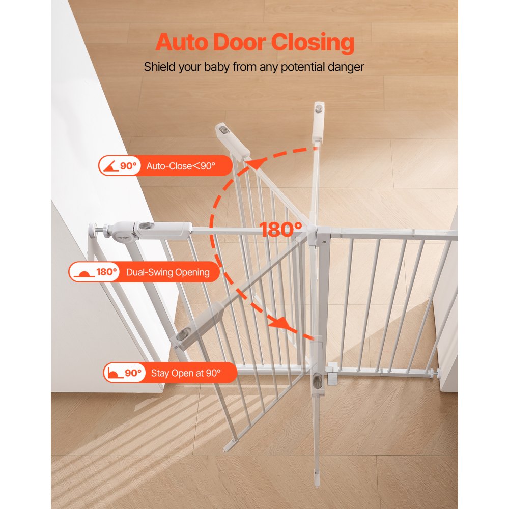 VEVOR Baby Gate, 26-40 Inches Adjustable Width, 36 Inches High Dog Gate, Easy Step Walk Thru, for Child Pet Security, Pressure Mount Kit, Wall Cups, One-Hand Open, for Stairs and Doorways, White