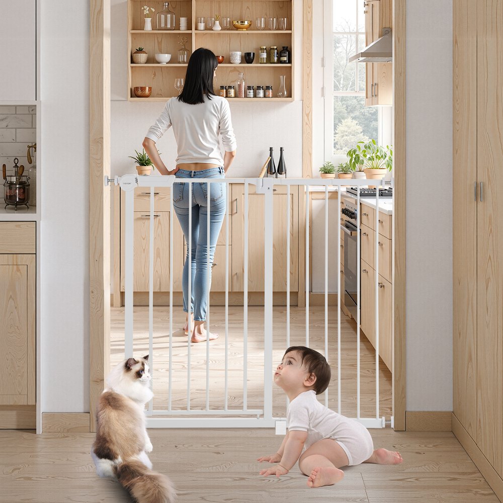 VEVOR Baby Gate, 26-40 Inches Adjustable Width, 36 Inches High Dog Gate, Easy Step Walk Thru, for Child Pet Security, Pressure Mount Kit, Wall Cups, One-Hand Open, for Stairs and Doorways, White