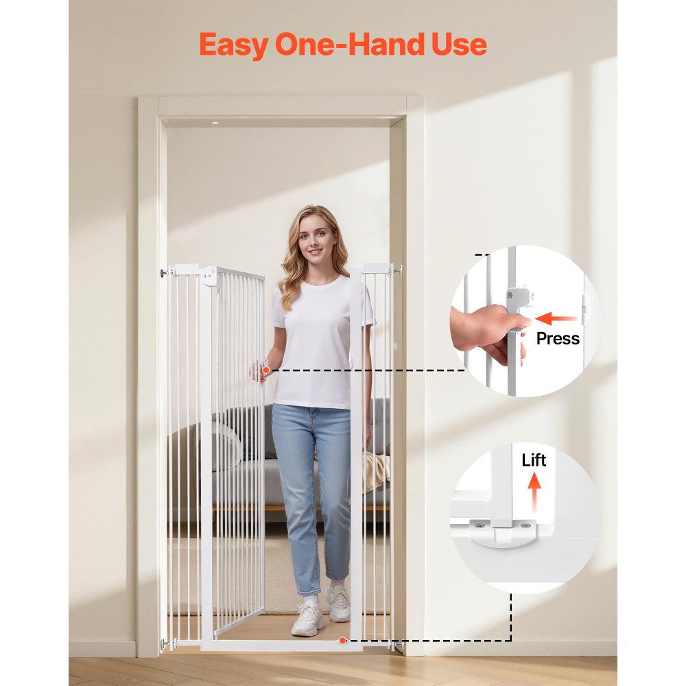 VEVOR Extra Tall Pet Gate for Cats, 29-41 in Adjustable Width, 56 in High Dog Gate, with Pressure Mount Kit and Wall Mount Kit, 1.3 in Narrow Bar Spacing, for Stairs, Doorways, and House, White