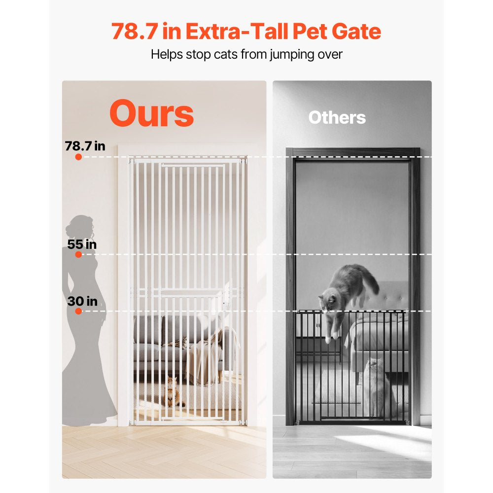 VEVOR Extra Tall Pet Gate for Cats, 28-34 in  Adjustable Width, 78.7 in High Dog Gate, with Pressure Mount Kit and Wall Mount Kit, 1.2 in Narrow Bar Spacing, for Stairs, Doorways, and House, Black