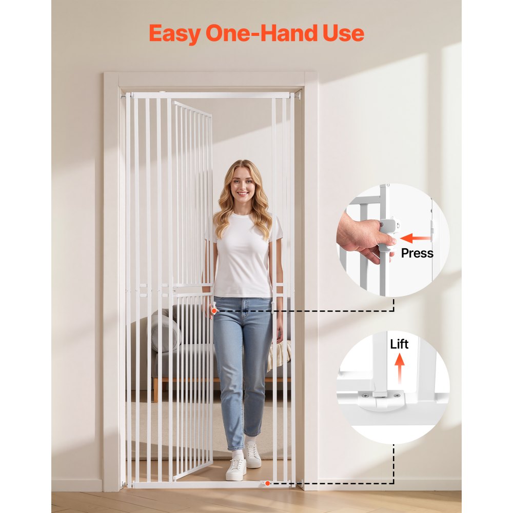 VEVOR Extra Tall Pet Gate for Cats, 28-34 in  Adjustable Width, 78.7 in High Dog Gate, with Pressure Mount Kit and Wall Mount Kit, 1.2 in Narrow Bar Spacing, for Stairs, Doorways, and House, Black