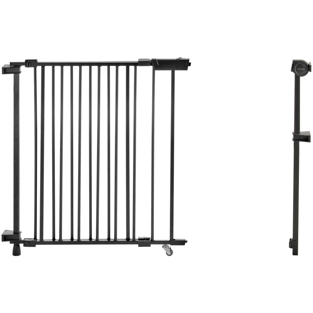 VEVOR Baby Gate, 29.5-43 Inches Adjustable Width, 28 Inches High Dog Gate, No Threshold Bar, Easy Step Walk Thru, for Child Pet Security, with Screws, One-Hand Open, for Stairs and Doorways, Black